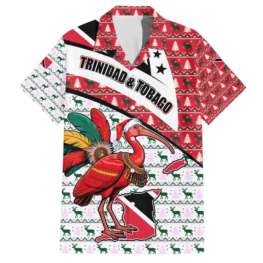 Trinidad and Tobago Christmas Hawaiian Shirt Christmas Bird Santa and Reindeer Design - Wonder Print Shop
