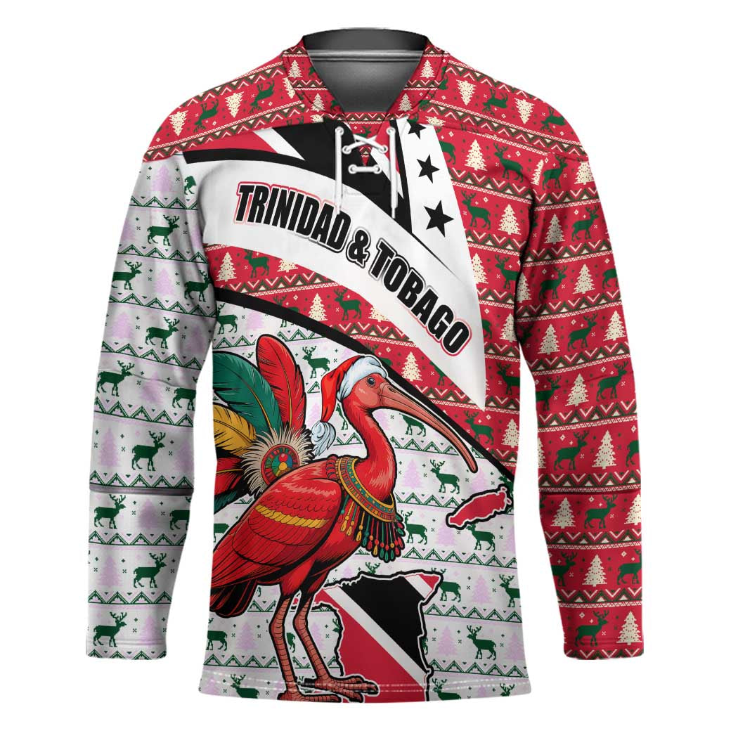 Trinidad and Tobago Christmas Hockey Jersey Christmas Bird Santa and Reindeer Design - Wonder Print Shop