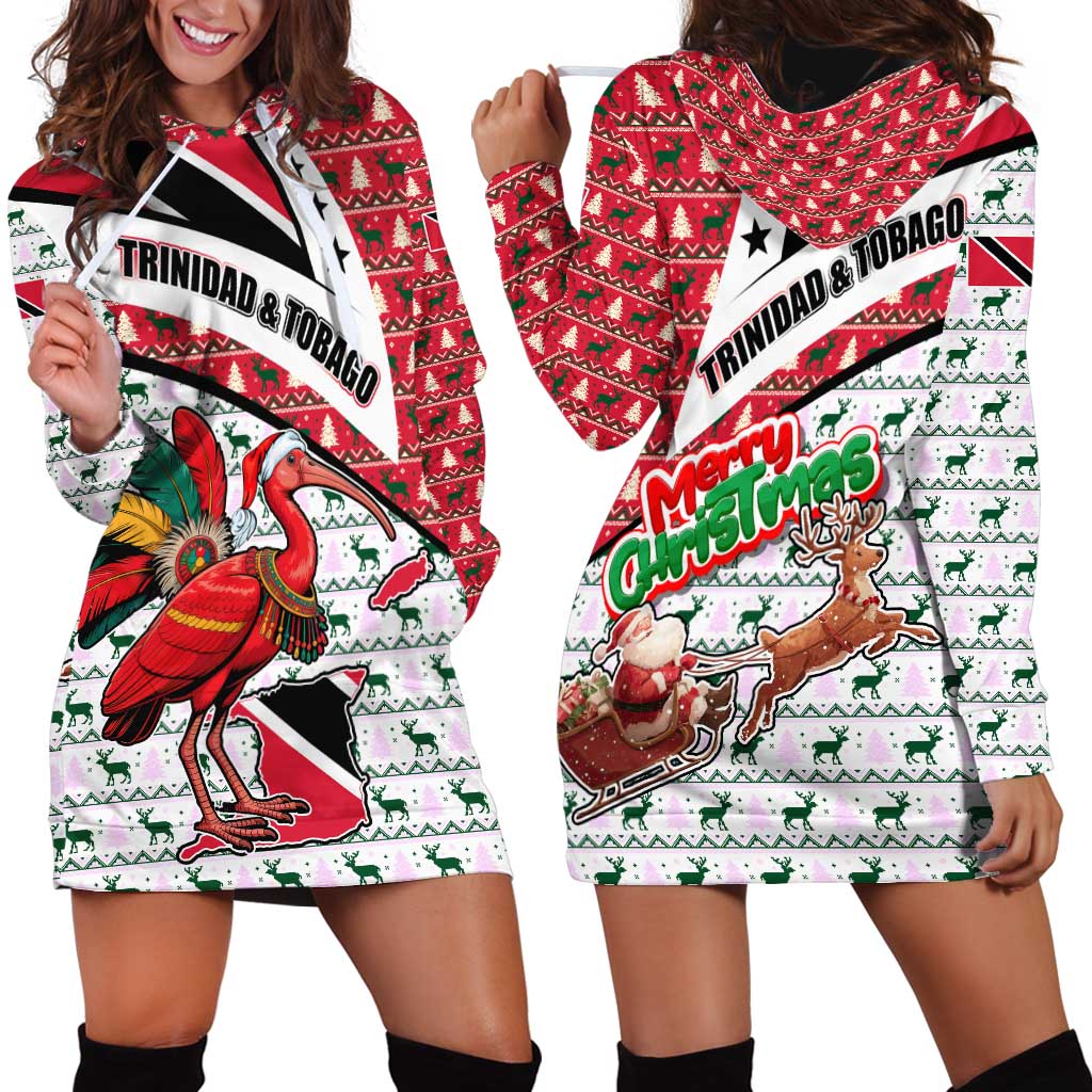 Trinidad and Tobago Christmas Hoodie Dress Christmas Bird Santa and Reindeer Design - Wonder Print Shop