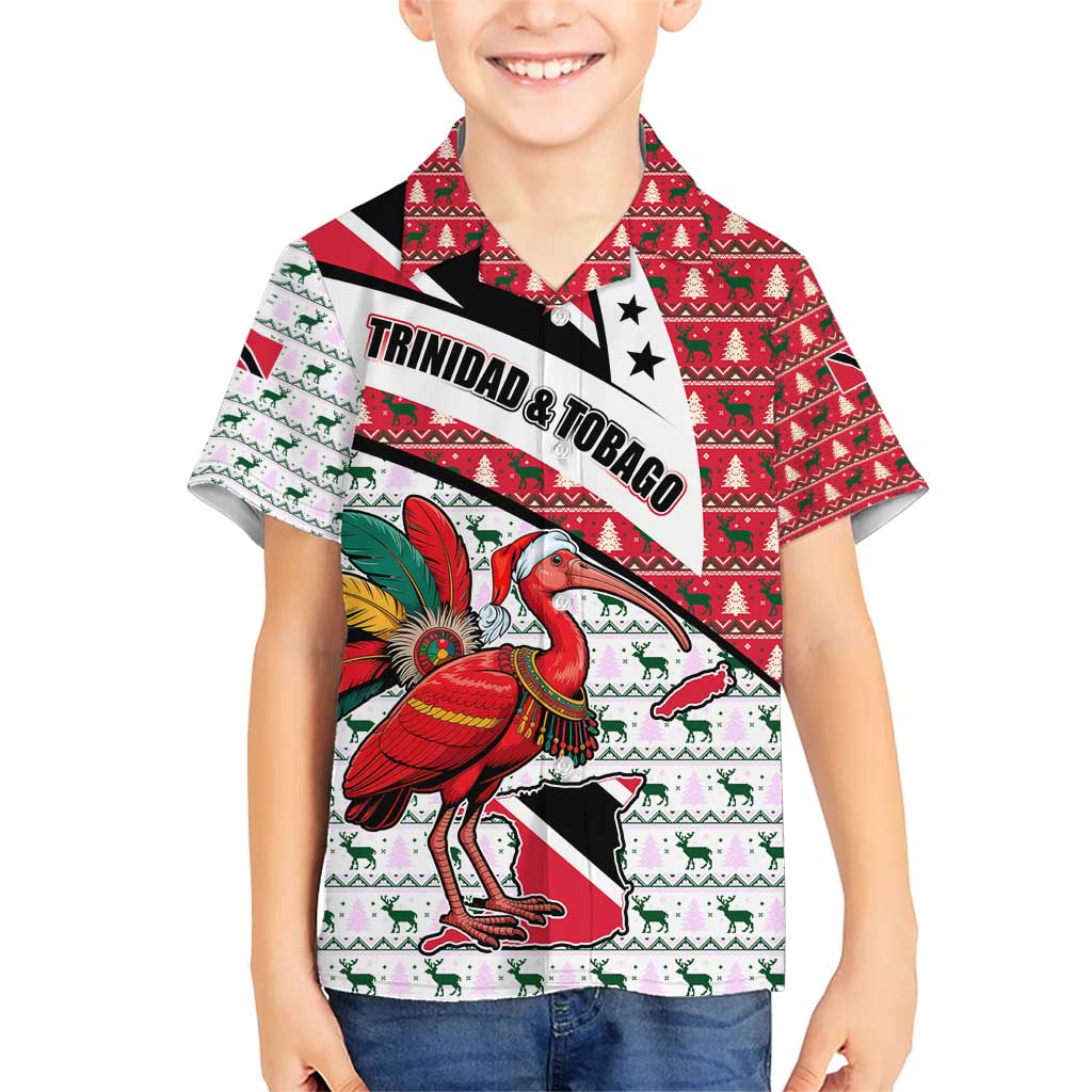 Trinidad and Tobago Christmas Kid Hawaiian Shirt Christmas Bird Santa and Reindeer Design - Wonder Print Shop