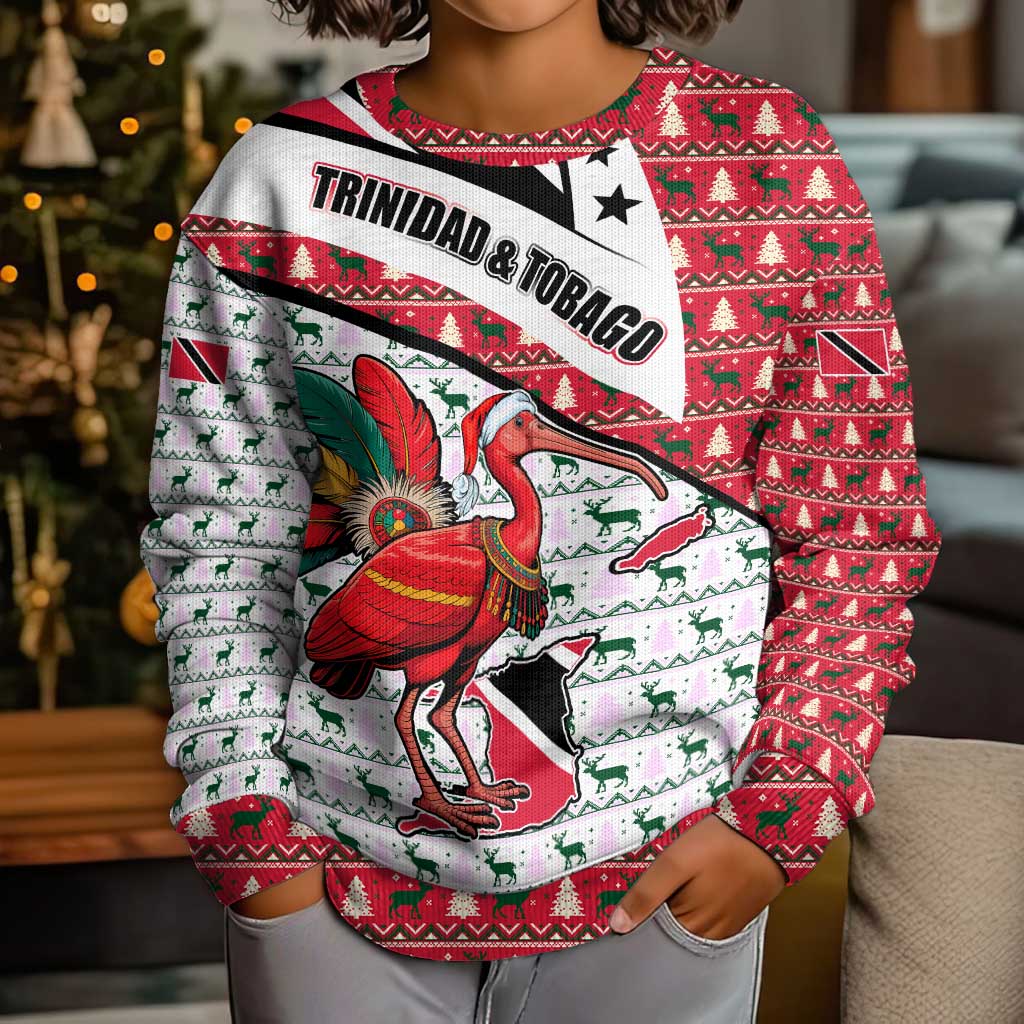 Trinidad and Tobago Christmas Kid Ugly Christmas Sweater Christmas Bird Santa and Reindeer Design - Wonder Print Shop