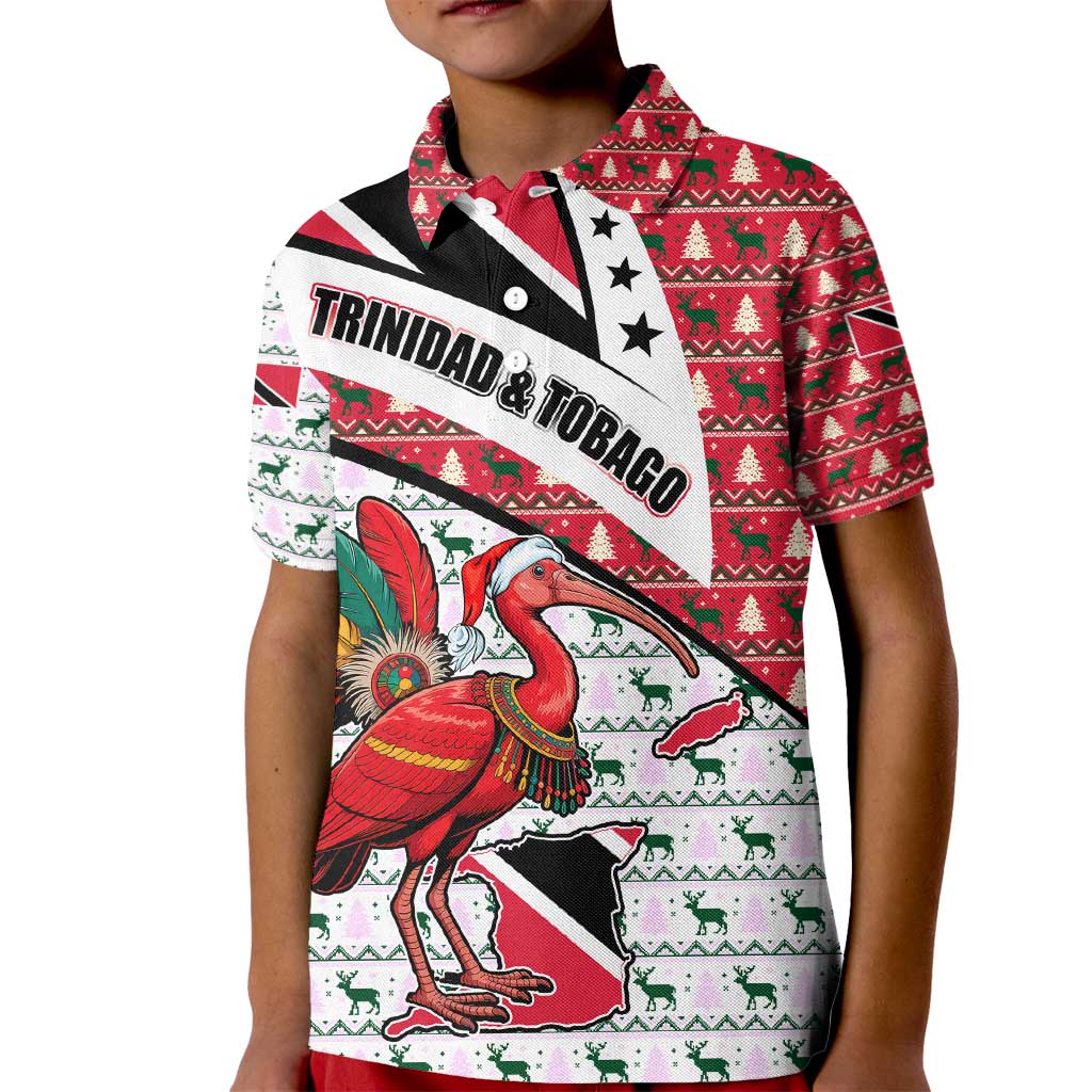 Trinidad and Tobago Christmas Kid Polo Shirt Christmas Bird Santa and Reindeer Design - Wonder Print Shop