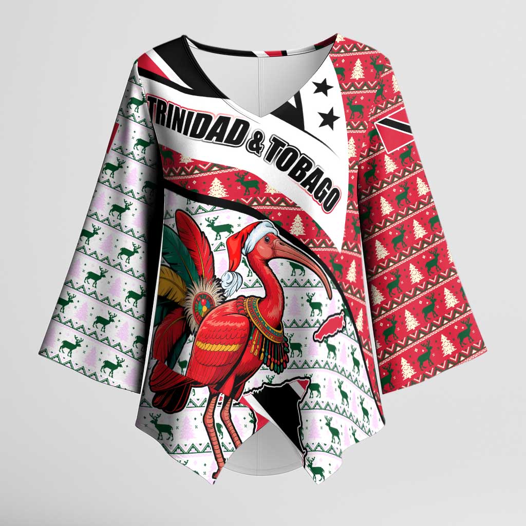 Trinidad and Tobago Christmas Kimono Sleeve Blouse Christmas Bird Santa and Reindeer Design - Wonder Print Shop