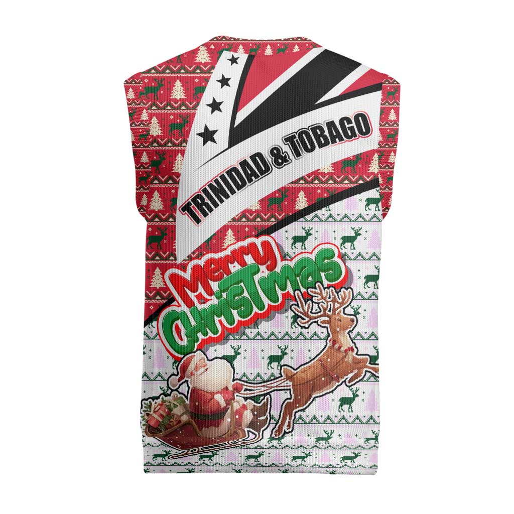 Trinidad and Tobago Christmas Knitted V-Neck Vest Christmas Bird Santa and Reindeer Design - Wonder Print Shop