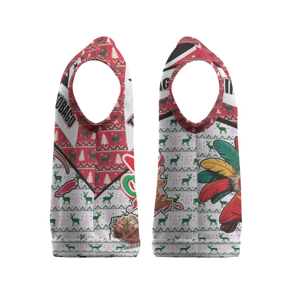 Trinidad and Tobago Christmas Knitted V-Neck Vest Christmas Bird Santa and Reindeer Design - Wonder Print Shop
