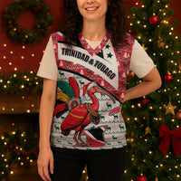 Trinidad and Tobago Christmas Knitted V-Neck Vest Christmas Bird Santa and Reindeer Design - Wonder Print Shop