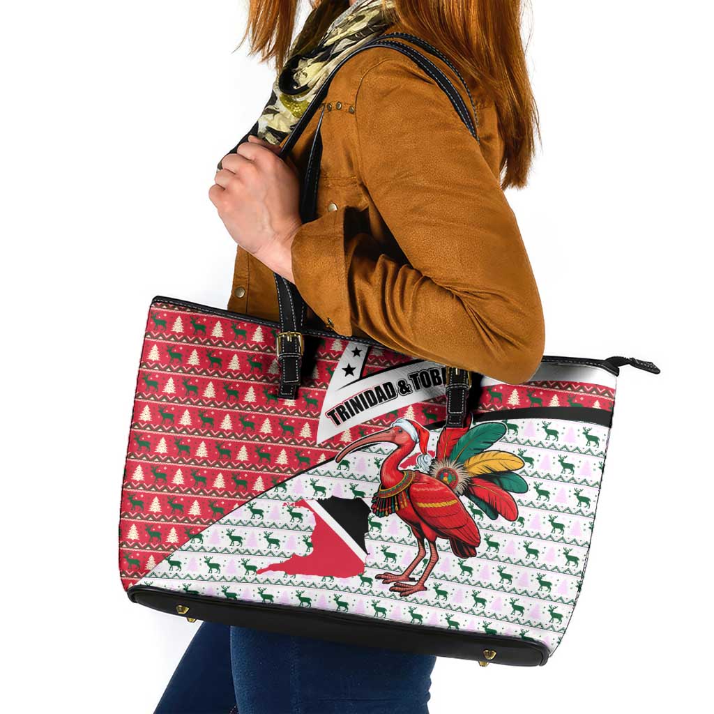 Trinidad and Tobago Christmas Leather Tote Bag Christmas Bird Santa and Reindeer Design - Wonder Print Shop