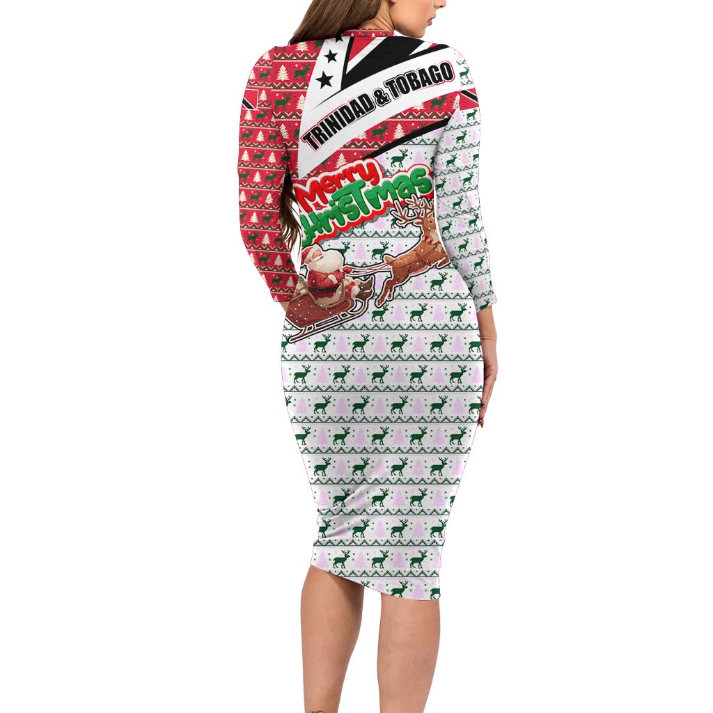 Trinidad and Tobago Christmas Long Sleeve Bodycon Dress Christmas Bird Santa and Reindeer Design - Wonder Print Shop
