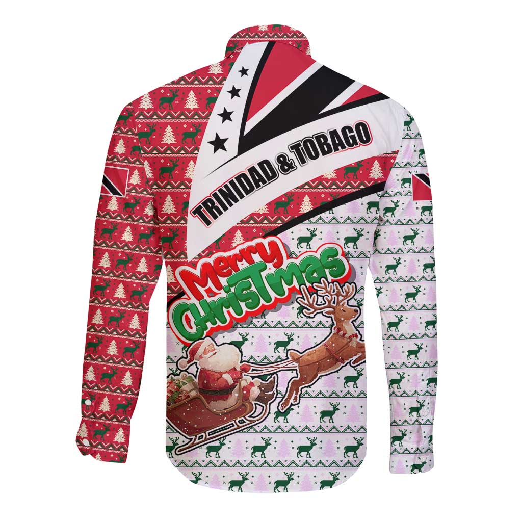 Trinidad and Tobago Christmas Long Sleeve Button Shirt Christmas Bird Santa and Reindeer Design - Wonder Print Shop