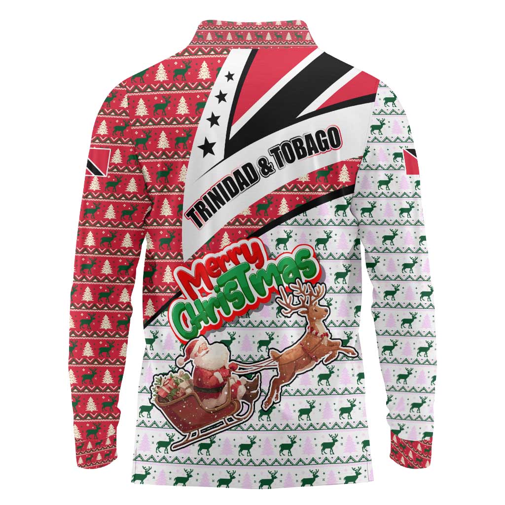 Trinidad and Tobago Christmas Long Sleeve Polo Shirt Christmas Bird Santa and Reindeer Design - Wonder Print Shop