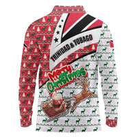 Trinidad and Tobago Christmas Long Sleeve Polo Shirt Christmas Bird Santa and Reindeer Design - Wonder Print Shop