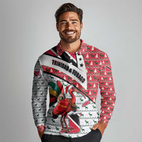 Trinidad and Tobago Christmas Long Sleeve Polo Shirt Christmas Bird Santa and Reindeer Design - Wonder Print Shop