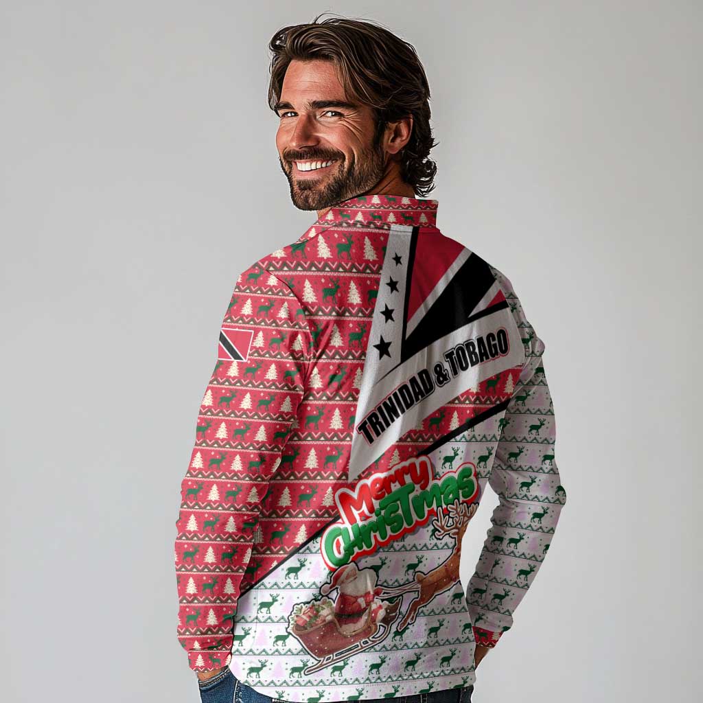 Trinidad and Tobago Christmas Long Sleeve Polo Shirt Christmas Bird Santa and Reindeer Design - Wonder Print Shop