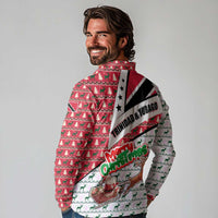 Trinidad and Tobago Christmas Long Sleeve Polo Shirt Christmas Bird Santa and Reindeer Design - Wonder Print Shop