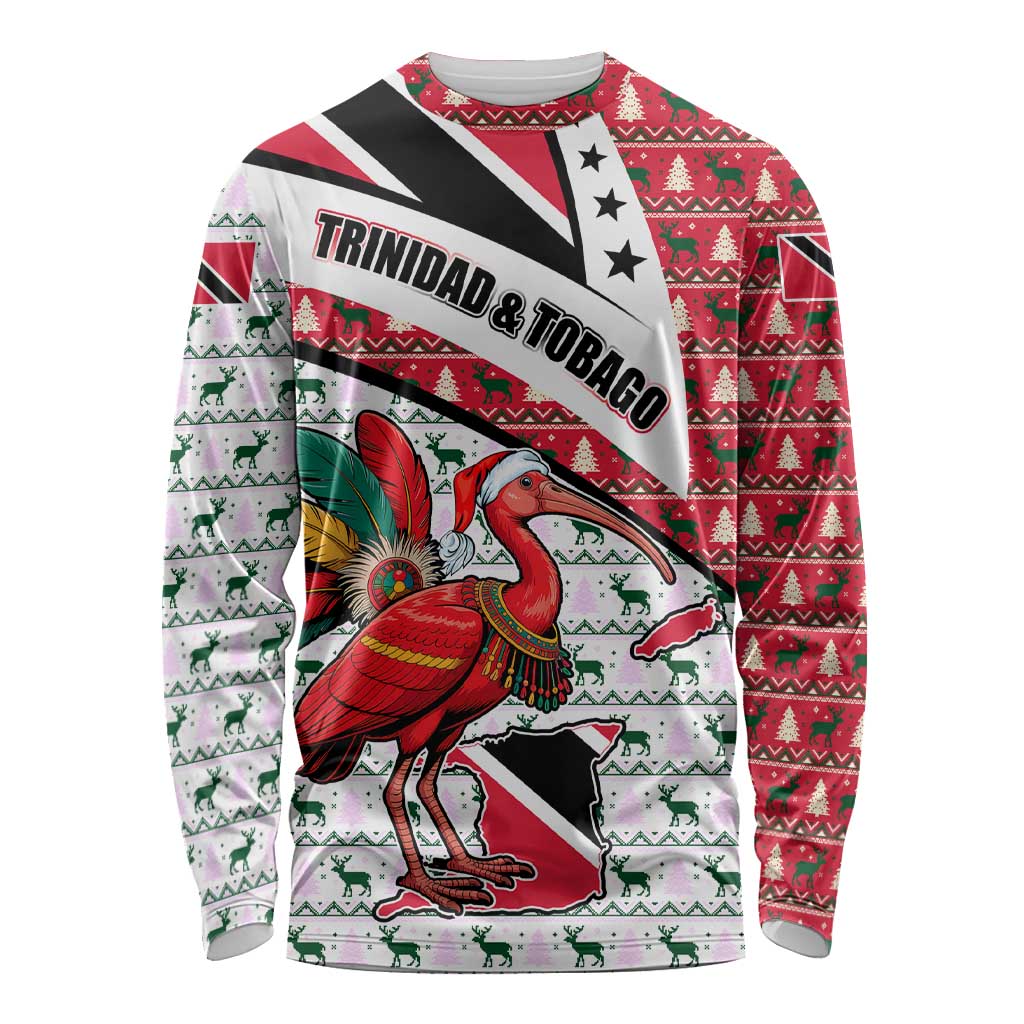 Trinidad and Tobago Christmas Long Sleeve Shirt Christmas Bird Santa and Reindeer Design - Wonder Print Shop