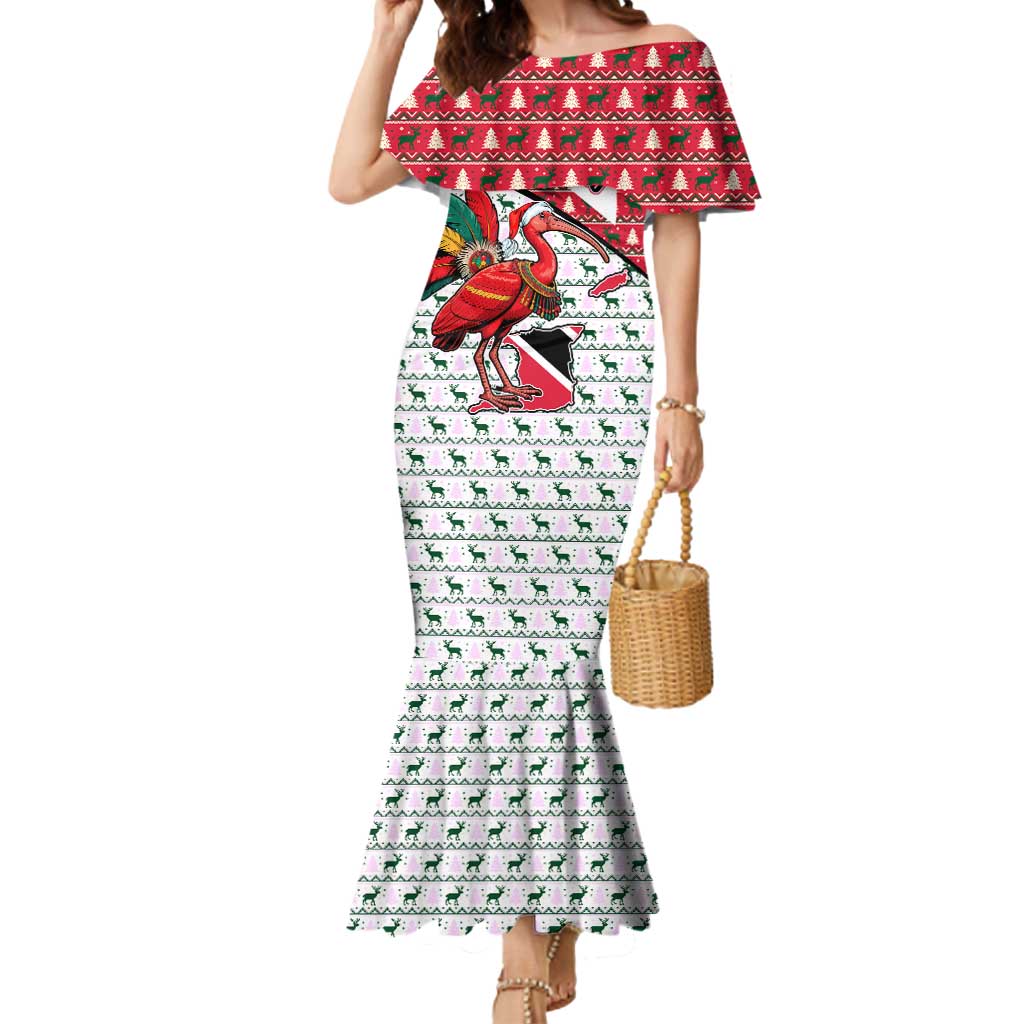Trinidad and Tobago Christmas Mermaid Dress Christmas Bird Santa and Reindeer Design - Wonder Print Shop
