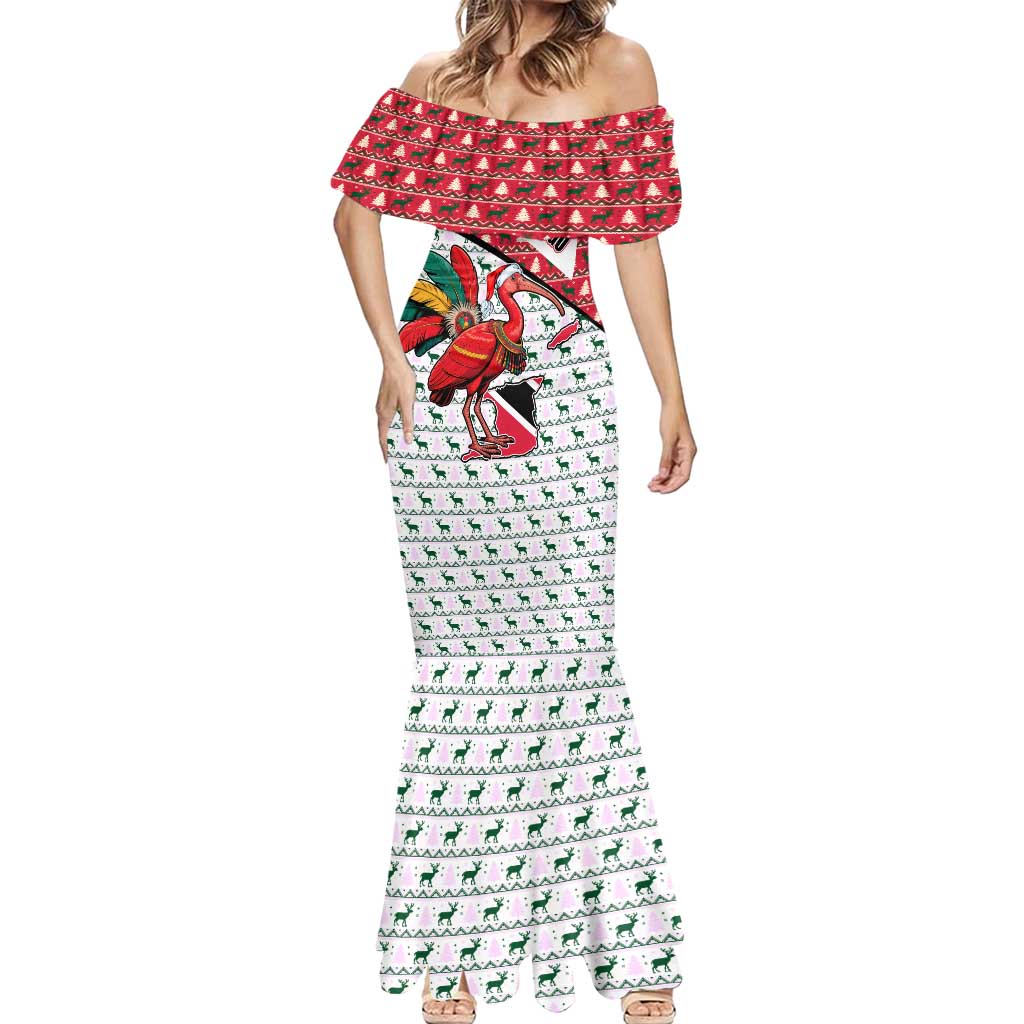 Trinidad and Tobago Christmas Mermaid Dress Christmas Bird Santa and Reindeer Design - Wonder Print Shop