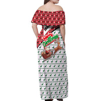 Trinidad and Tobago Christmas Off Shoulder Maxi Dress Christmas Bird Santa and Reindeer Design - Wonder Print Shop