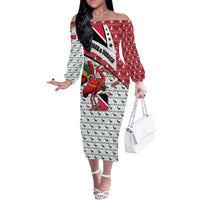 Trinidad and Tobago Christmas Off The Shoulder Long Sleeve Dress Christmas Bird Santa and Reindeer Design - Wonder Print Shop