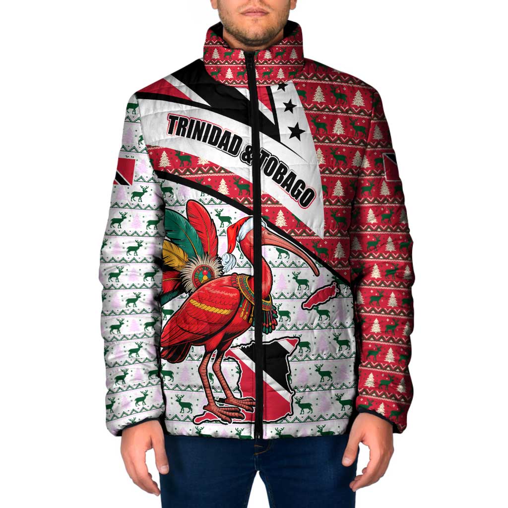Trinidad and Tobago Christmas Padded Jacket Christmas Bird Santa and Reindeer Design - Wonder Print Shop