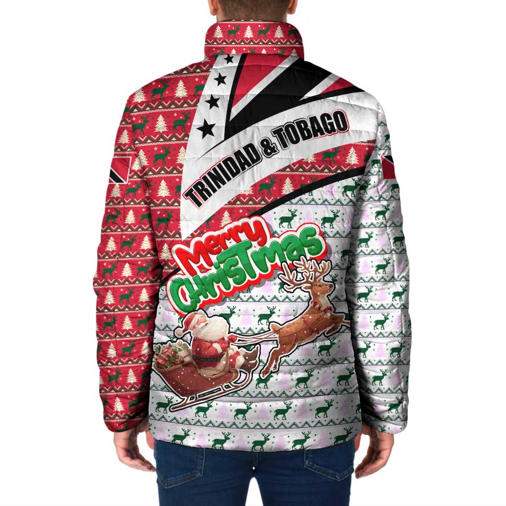 Trinidad and Tobago Christmas Padded Jacket Christmas Bird Santa and Reindeer Design - Wonder Print Shop