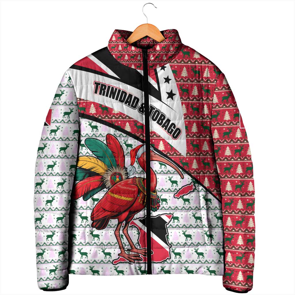 Trinidad and Tobago Christmas Padded Jacket Christmas Bird Santa and Reindeer Design - Wonder Print Shop