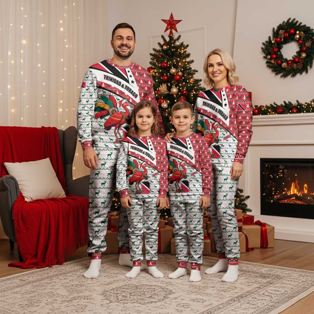 Trinidad and Tobago Christmas Pajama Set Christmas Bird Santa and Reindeer Design - Wonder Print Shop