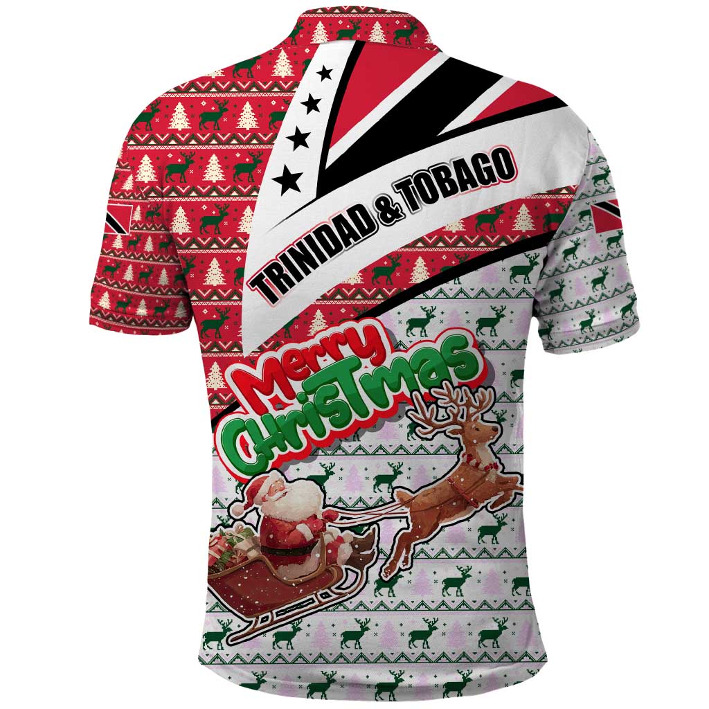 Trinidad and Tobago Christmas Polo Shirt Christmas Bird Santa and Reindeer Design - Wonder Print Shop