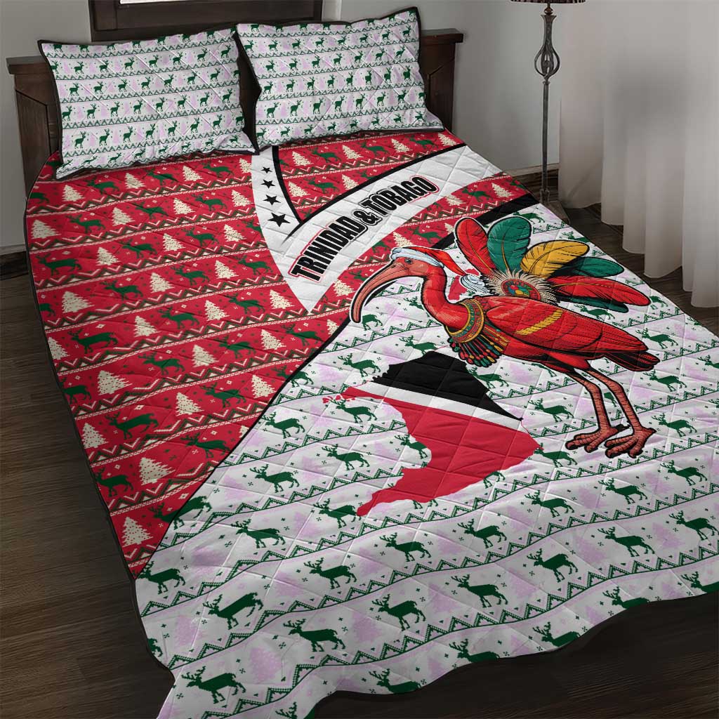 Trinidad and Tobago Christmas Quilt Bed Set Christmas Bird Santa and Reindeer Design - Wonder Print Shop
