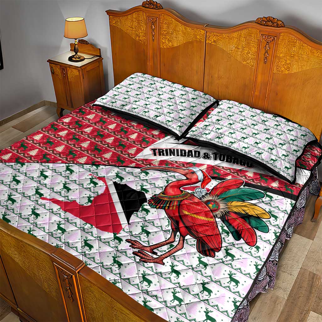 Trinidad and Tobago Christmas Quilt Bed Set Christmas Bird Santa and Reindeer Design - Wonder Print Shop