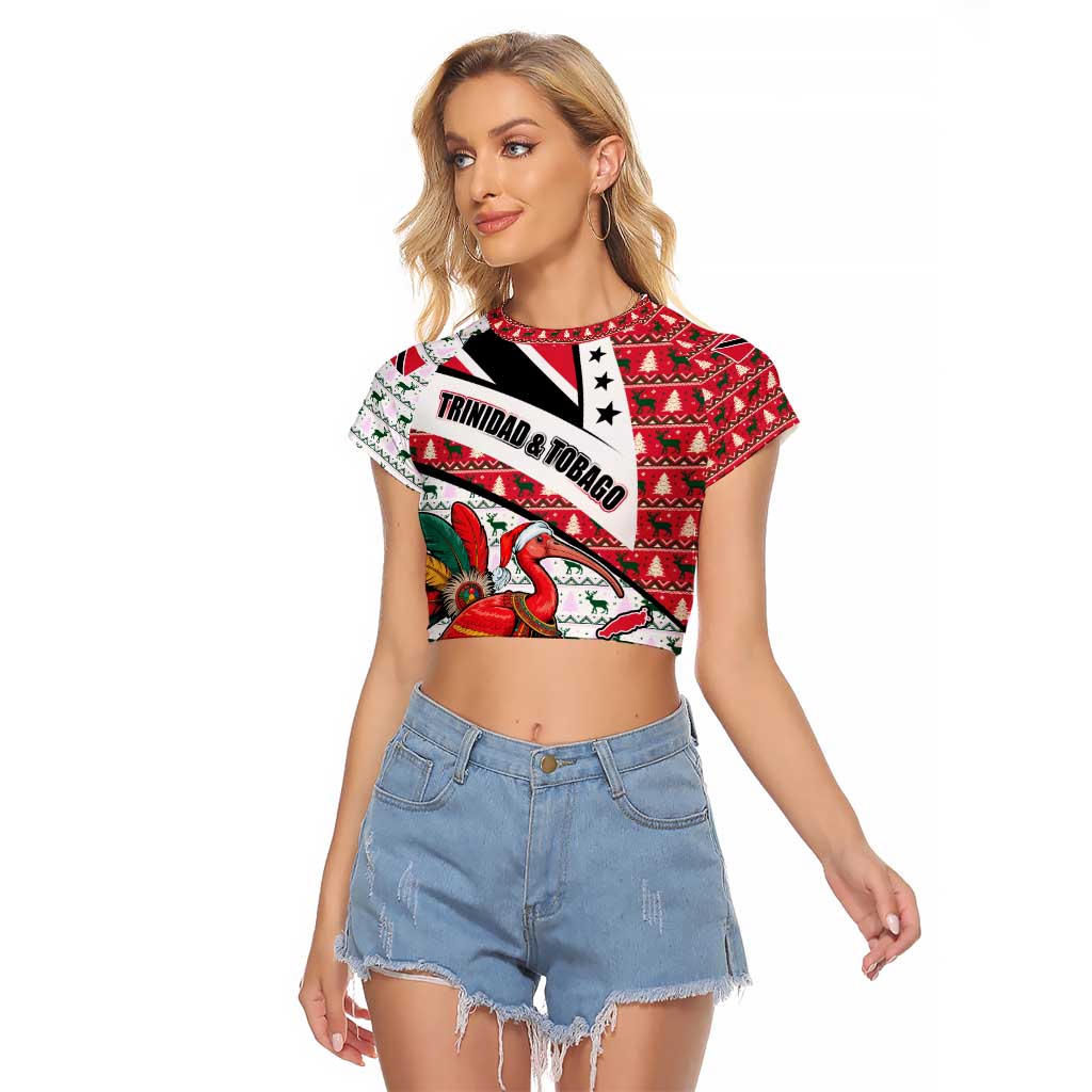 Trinidad and Tobago Christmas Raglan Cropped T Shirt Christmas Bird Santa and Reindeer Design - Wonder Print Shop