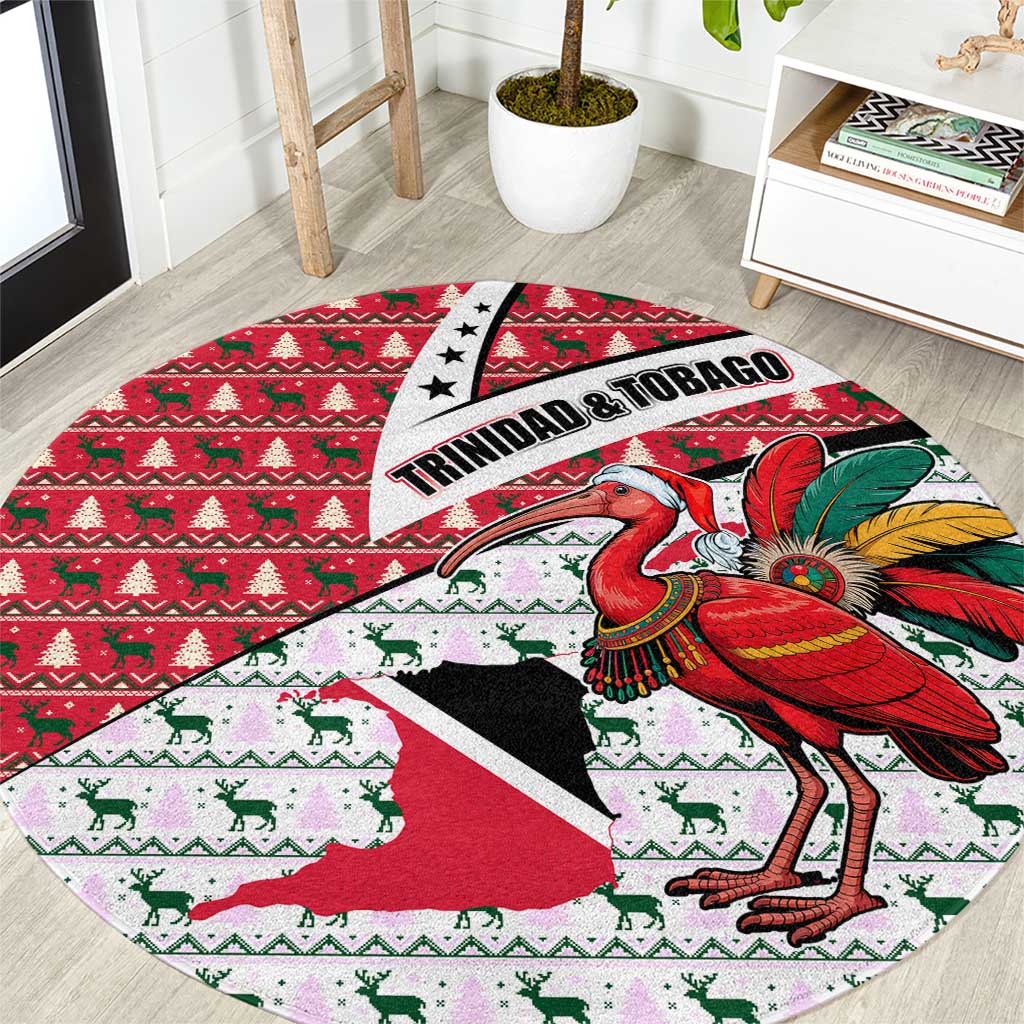 Trinidad and Tobago Christmas Round Carpet Christmas Bird Santa and Reindeer Design - Wonder Print Shop
