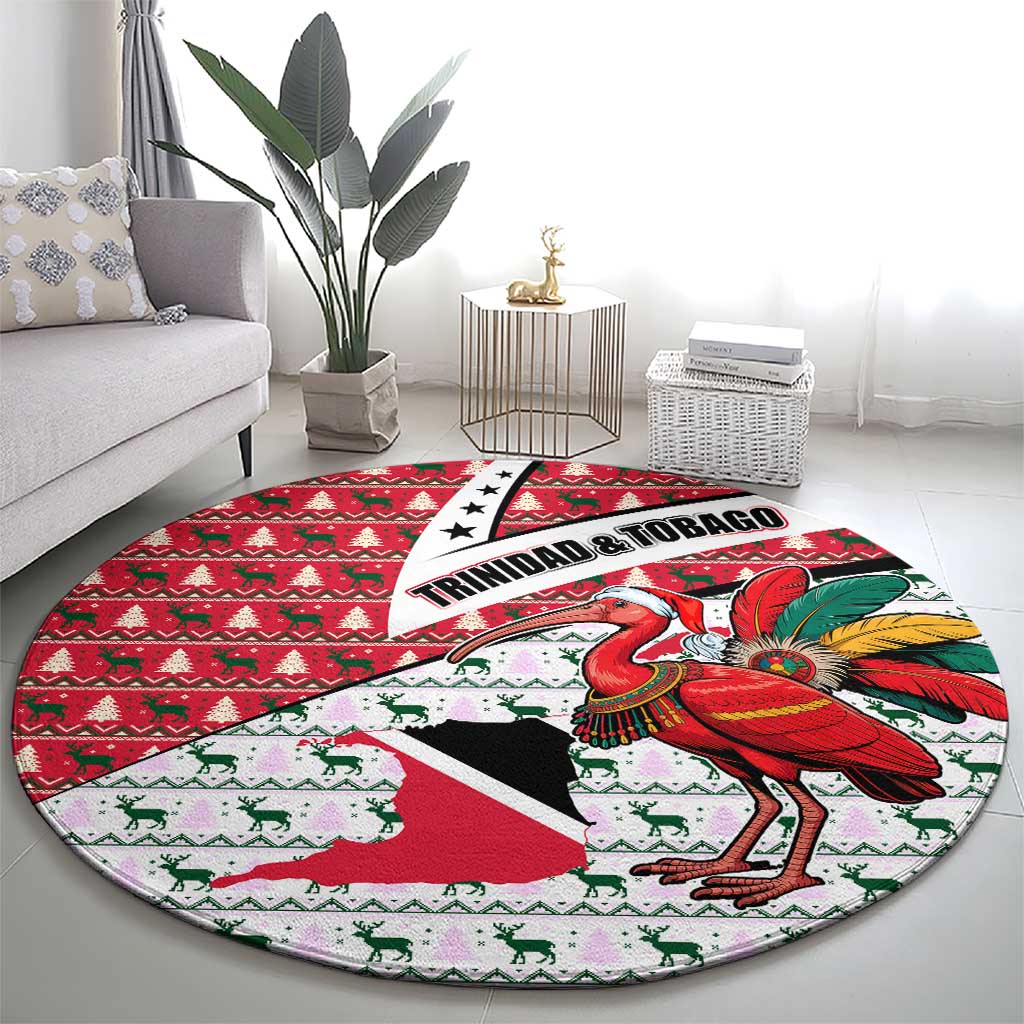 Trinidad and Tobago Christmas Round Carpet Christmas Bird Santa and Reindeer Design - Wonder Print Shop