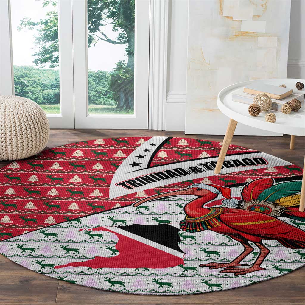 Trinidad and Tobago Christmas Round Carpet Christmas Bird Santa and Reindeer Design - Wonder Print Shop