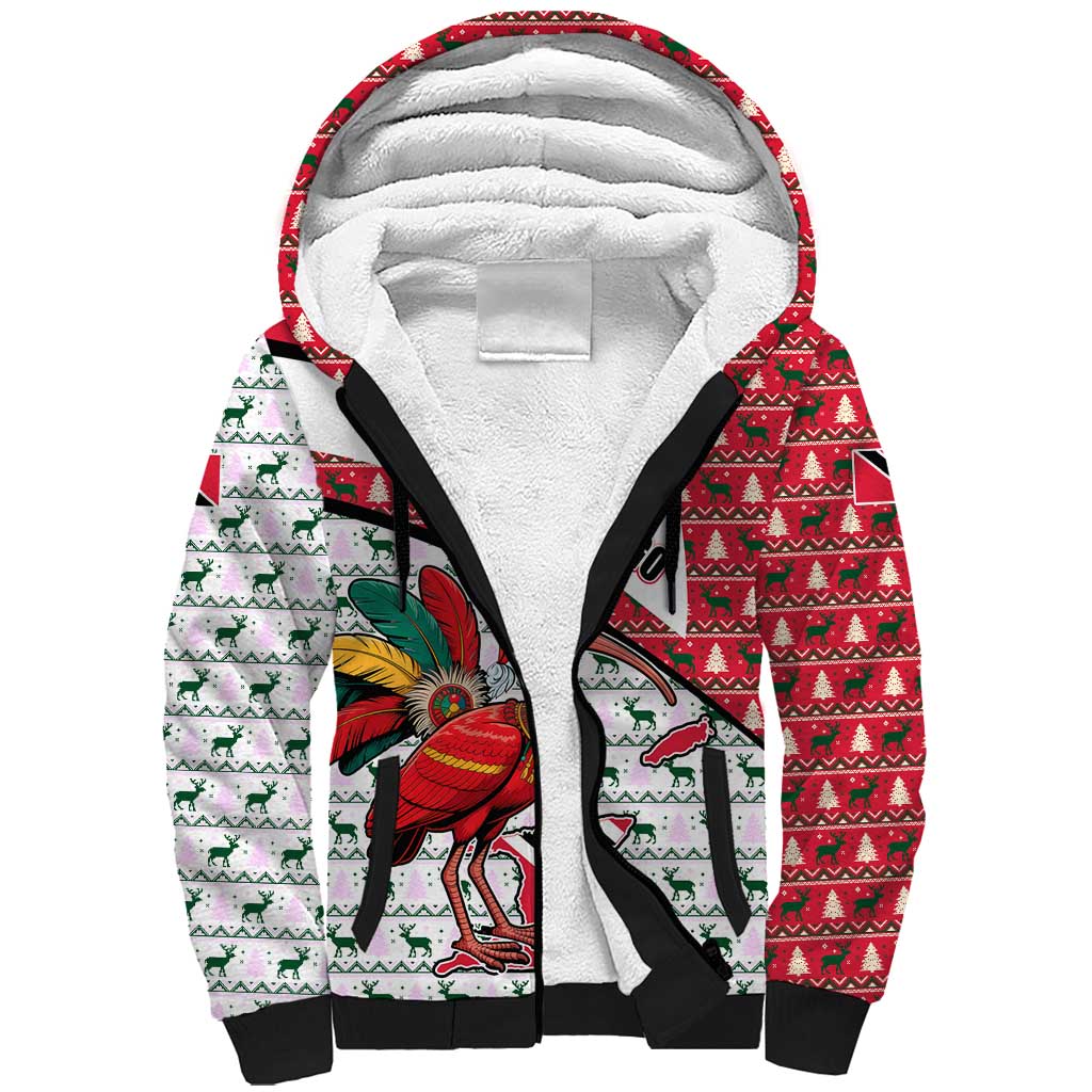 Trinidad and Tobago Christmas Sherpa Hoodie Christmas Bird Santa and Reindeer Design - Wonder Print Shop