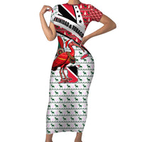 Trinidad and Tobago Christmas Short Sleeve Bodycon Dress Christmas Bird Santa and Reindeer Design - Wonder Print Shop