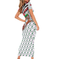 Trinidad and Tobago Christmas Short Sleeve Bodycon Dress Christmas Bird Santa and Reindeer Design - Wonder Print Shop