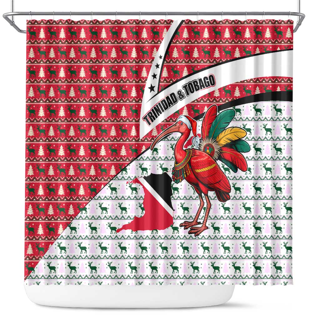 Trinidad and Tobago Christmas Shower Curtain Christmas Bird Santa and Reindeer Design - Wonder Print Shop