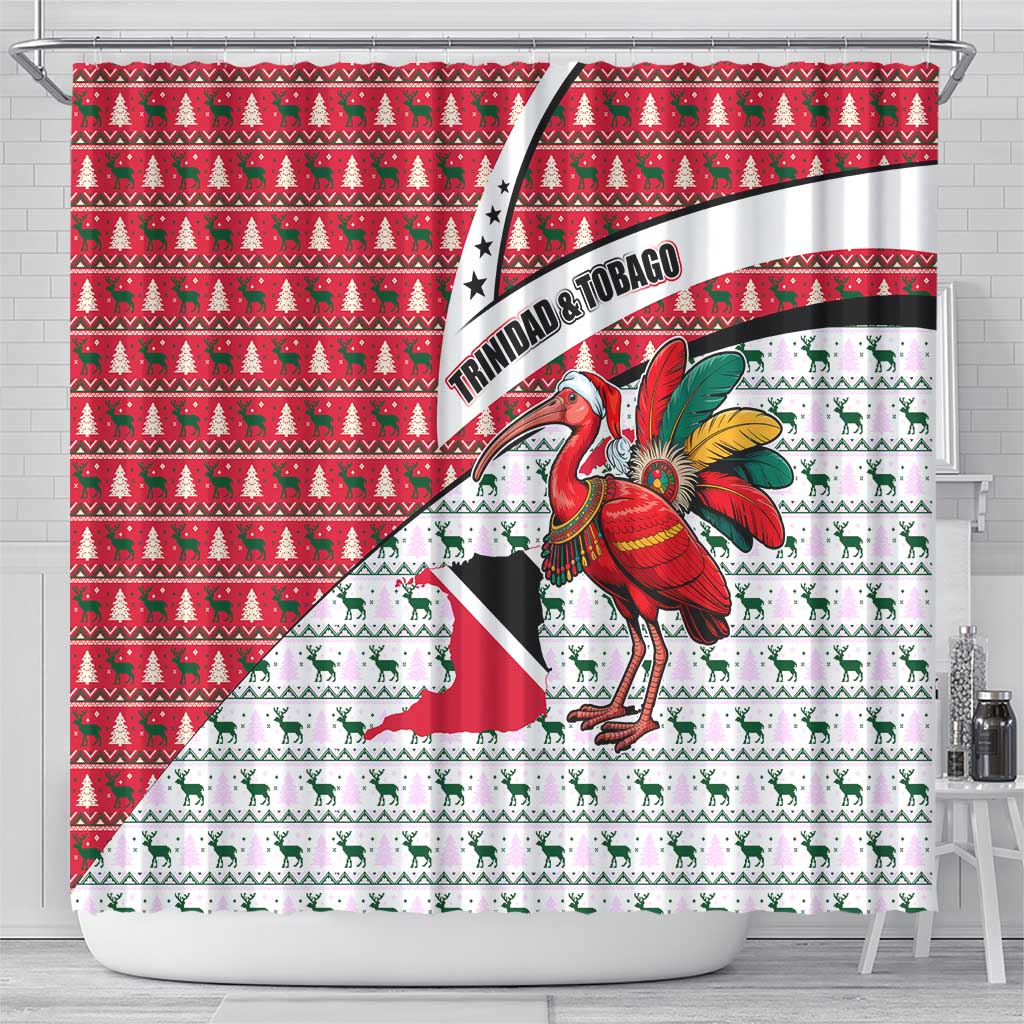 Trinidad and Tobago Christmas Shower Curtain Christmas Bird Santa and Reindeer Design - Wonder Print Shop