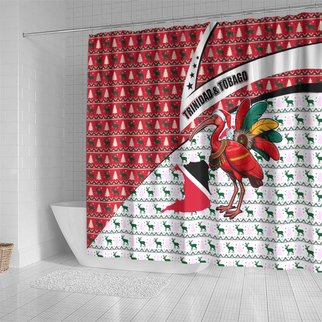 Trinidad and Tobago Christmas Shower Curtain Christmas Bird Santa and Reindeer Design - Wonder Print Shop