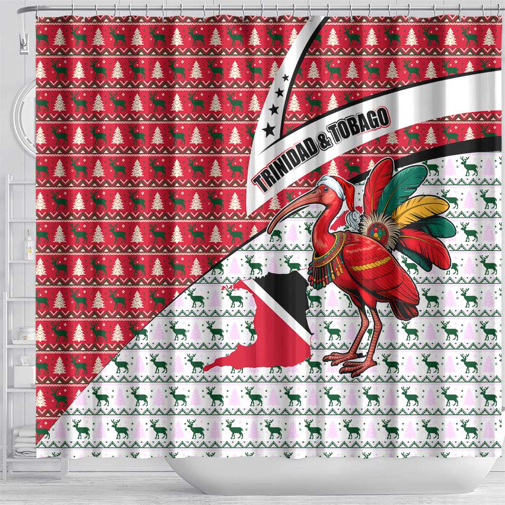 Trinidad and Tobago Christmas Shower Curtain Christmas Bird Santa and Reindeer Design - Wonder Print Shop