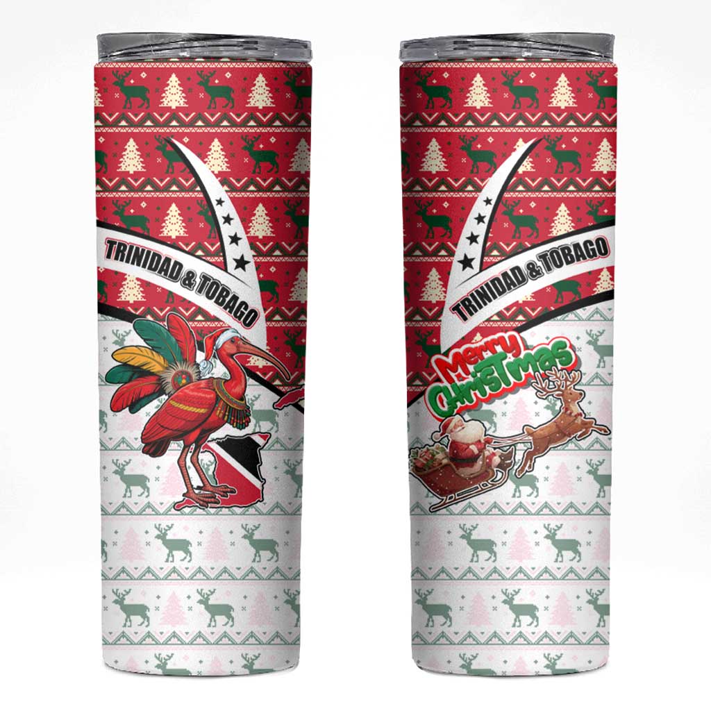 Trinidad and Tobago Christmas Skinny Tumbler Christmas Bird Santa and Reindeer Design - Wonder Print Shop