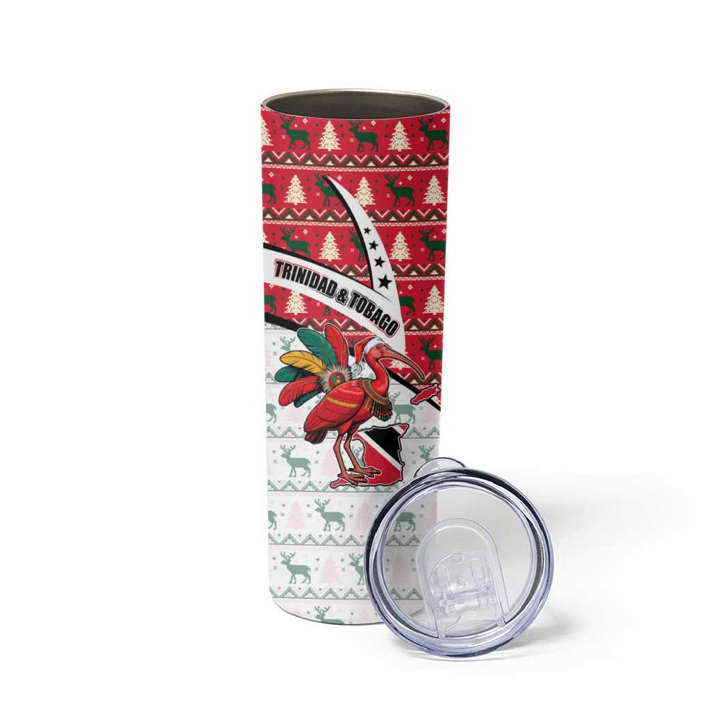 Trinidad and Tobago Christmas Skinny Tumbler Christmas Bird Santa and Reindeer Design - Wonder Print Shop