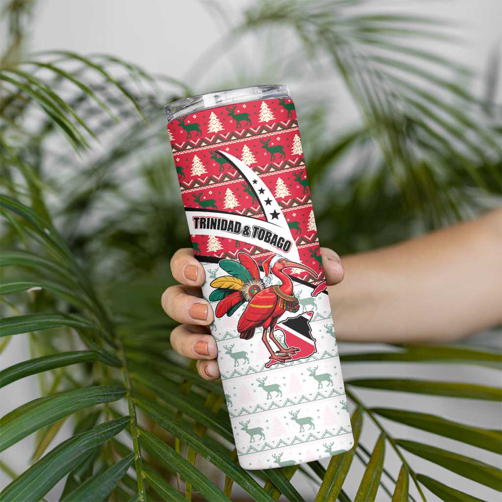 Trinidad and Tobago Christmas Skinny Tumbler Christmas Bird Santa and Reindeer Design - Wonder Print Shop