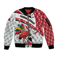 Trinidad and Tobago Christmas Sleeve Zip Bomber Jacket Christmas Bird Santa and Reindeer Design - Wonder Print Shop