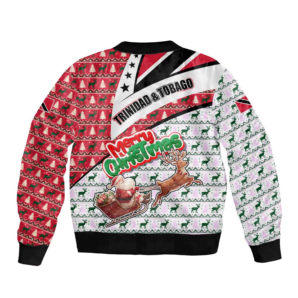 Trinidad and Tobago Christmas Sleeve Zip Bomber Jacket Christmas Bird Santa and Reindeer Design - Wonder Print Shop