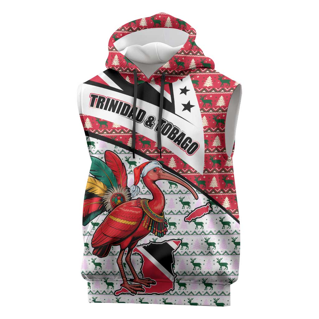Trinidad and Tobago Christmas Sleeveless Hoodie Christmas Bird Santa and Reindeer Design - Wonder Print Shop