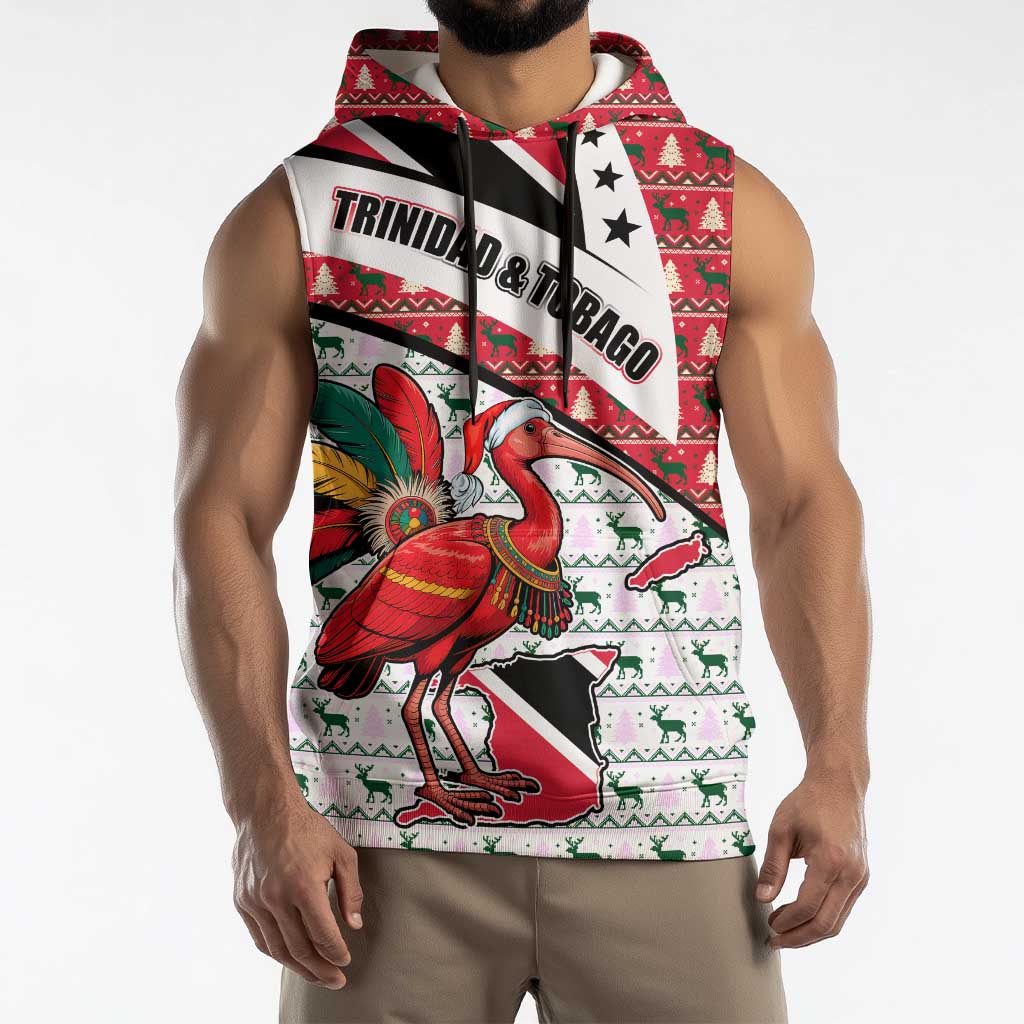 Trinidad and Tobago Christmas Sleeveless Hoodie Christmas Bird Santa and Reindeer Design - Wonder Print Shop