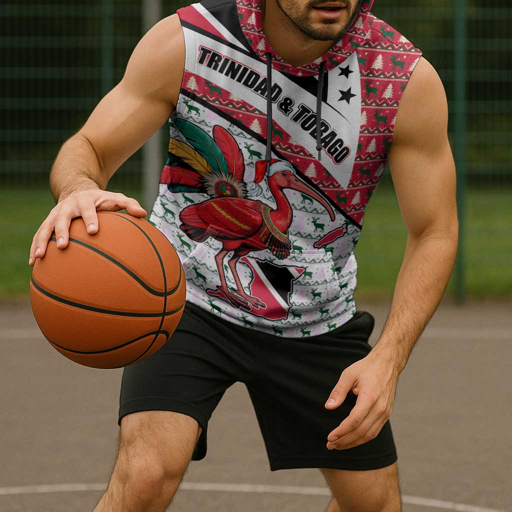 Trinidad and Tobago Christmas Sleeveless Hoodie Christmas Bird Santa and Reindeer Design - Wonder Print Shop