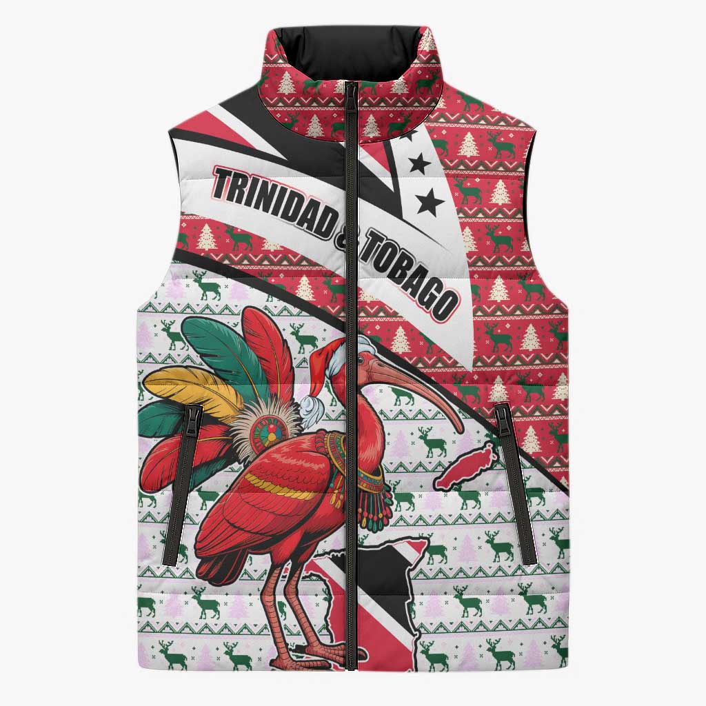 Trinidad and Tobago Christmas Sleeveless Puffer Jacket Christmas Bird Santa and Reindeer Design - Wonder Print Shop